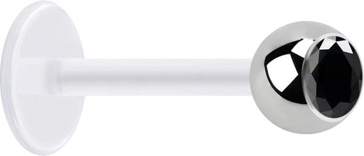 Actual product image Star Piercing Micro Labret transparent with ball silver and crystal black (without brass, Surgical steel 316L, Bioflex)