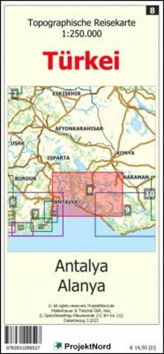 Actual product image Antalya - Alanya - Topographic Travel Map 1:250.000 Turkey (Sheet 8)
