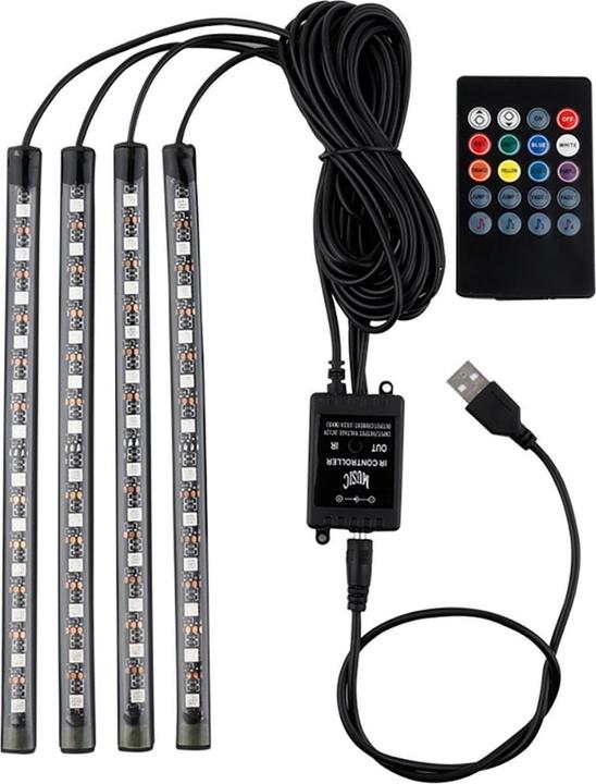 Produktbild Werkstein Auto Lichtstreifen RGB Fussraumbeleuchtung mit Sound Control 4er Set