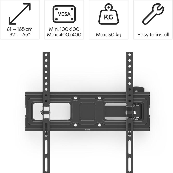 Produktbild Hama TV-Wandhalterung, schwenkbar, neigbar, ausziehbar, 165 cm (65") bis 30 kg (Wand, 65", 30 kg)