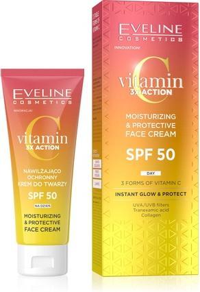 Actual product image Eveline Vitamin C 3xAction Nawilżająco - Ochronny Krem do twarzy SPF50 na dzień 30ml (Suntan cream, SPF 50, 30 ml)