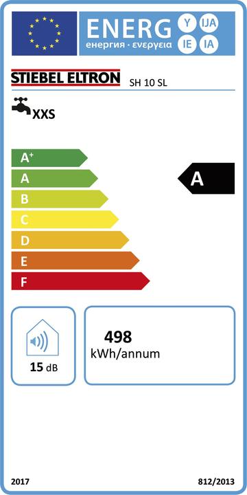 Energy Label Stiebel Eltron SH 10 SL, over-counter boiler 10 l with plug, 2 kW, pressure-resistant, infinitely variable