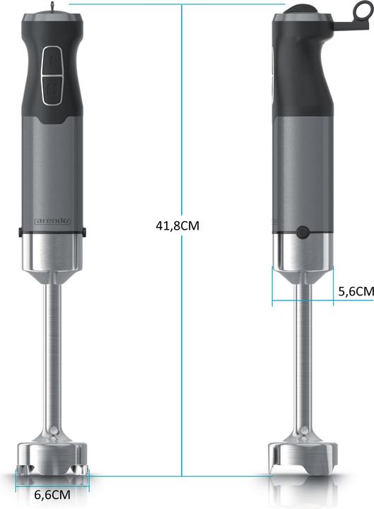 Produktbild Arendo Stabmixer 1000W Grau, Edelstahl Pürierstab DC Motor, stufenlose Geschwindigkeitsregelung, Turbotaste