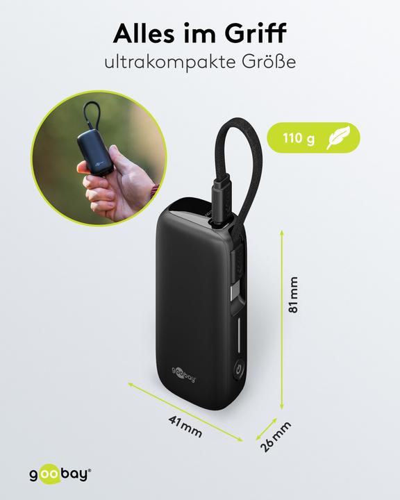 Produktbild Goobay Powerbank 5.000 mAh mit integriertem USB-C-Kabel (5000 mAh, 15 W, 15 Wh)