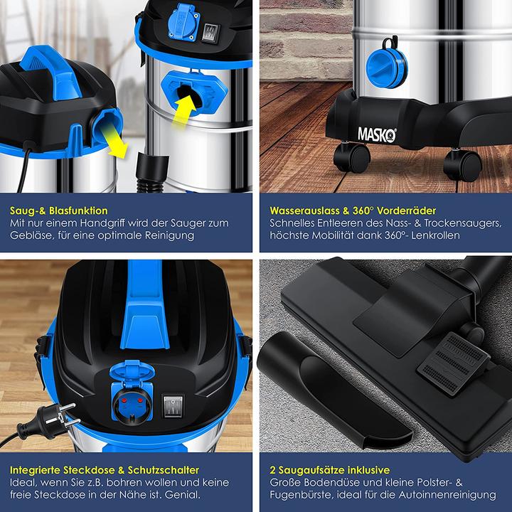 Produktbild Masko Industriestaubsauger 1800Watt in Blau (Nass-Trockensauger)