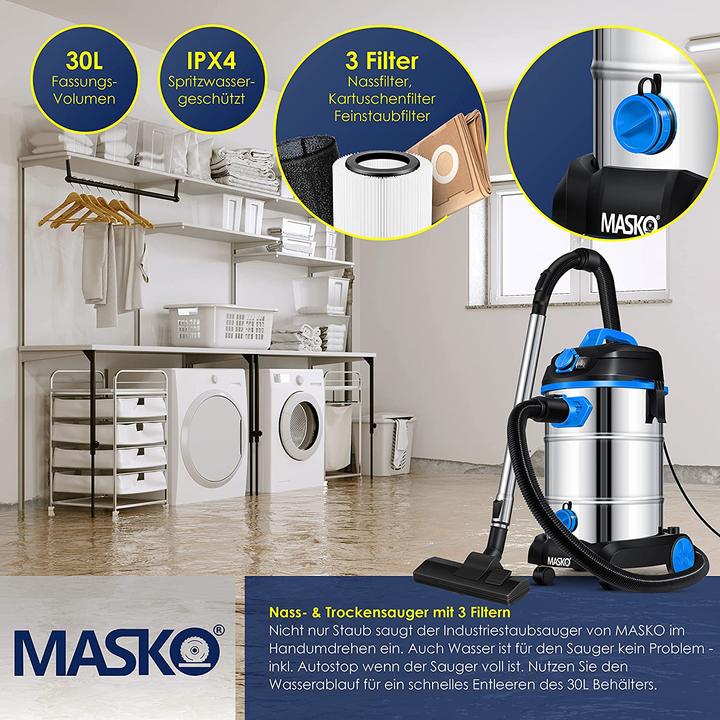 Produktbild Masko Industriestaubsauger 1800Watt in Blau (Nass-Trockensauger)