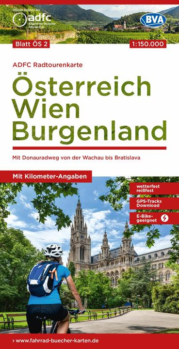 Produktbild ADFC-Radtourenkarte ÖS2 Österreich Wien Burgenland 1:150:000, reiss- und wetterfest, E-Bike