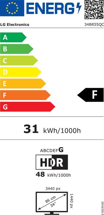Label énergétique LG Moniteur incurvé 34BR55QC 34" led va (3440 x 1440 pixels, 34")