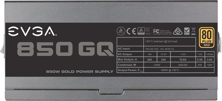 Actual product image EVGA Power supply unit 850 GQ 850 W, 80 PLUS Gold, fully modular (850 W)