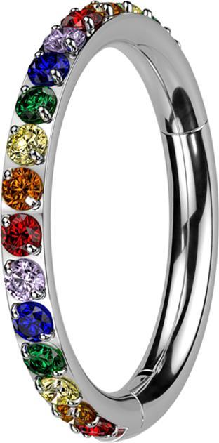 Star Piercing Micro Segmentring klappbar silber seitlich Kristalle farbig (Titan G23, ohne Messing)