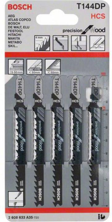 Image du produit Bosch Professional Zubehör Lame de scie sauteuse PRO Wood precise T144DP, 100 mm, 5 pcs.