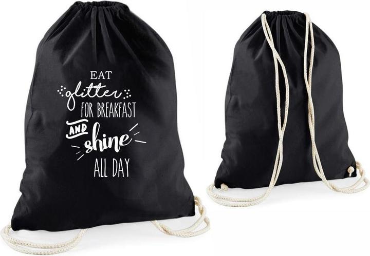 Actual product image 4you Design Statement Tote Bag Eat glitter for breakfast and shine all day black