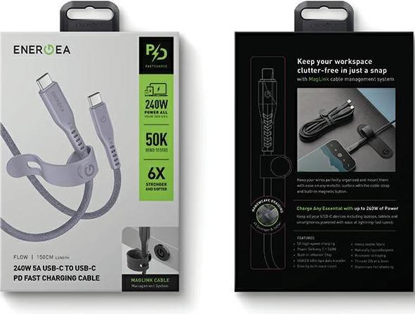 Produktbild Energea kabel Flow USB-C - USB-C 1.5m fioletowy/purple 240W 5A PD Fast Charge (1.50 m, USB 3.2 Gen 1, 240 W)