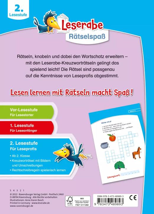 Actual product image Ravensburger Leserabe Rätselspass - Kreuzworträtsel zum Lesenlernen - 2. Lesestufe (German, Martine Richter, Anne Karen Rasch, Heribert Schulmeyer, 2022)