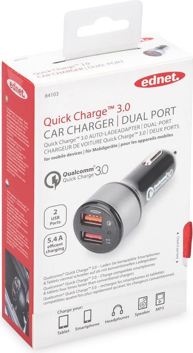 Produktbild ednet USB-Autoladegerät Quick Charge 3.0, 2 Anschlüsse