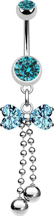 Actual product image Star Piercing Banana silver with pendant bow aqua and balls (Surgical steel 316L, without brass)