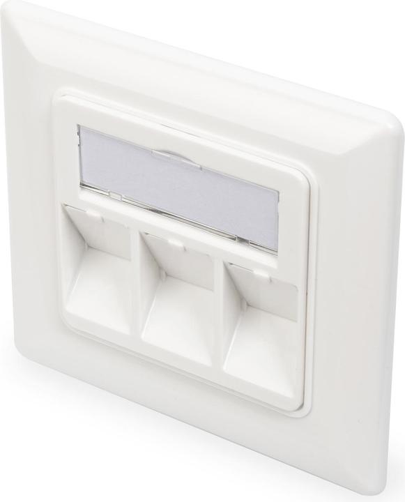 Produktbild Digitus Frontplatte für Keystone Jacks 3x RJ45 Staubschutz 80/80 + Zentralplatte reinweiss seperater Mass..