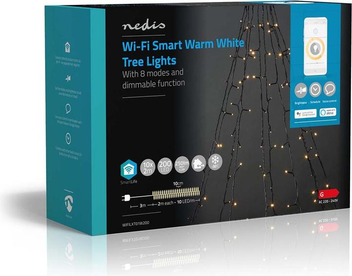 Immagine prodotto Nedis SmartLife LED decorativo | Wi-Fi | Bianco caldo | 200 LED | 10 x 2 m | Android™ / IOS (2 m)
