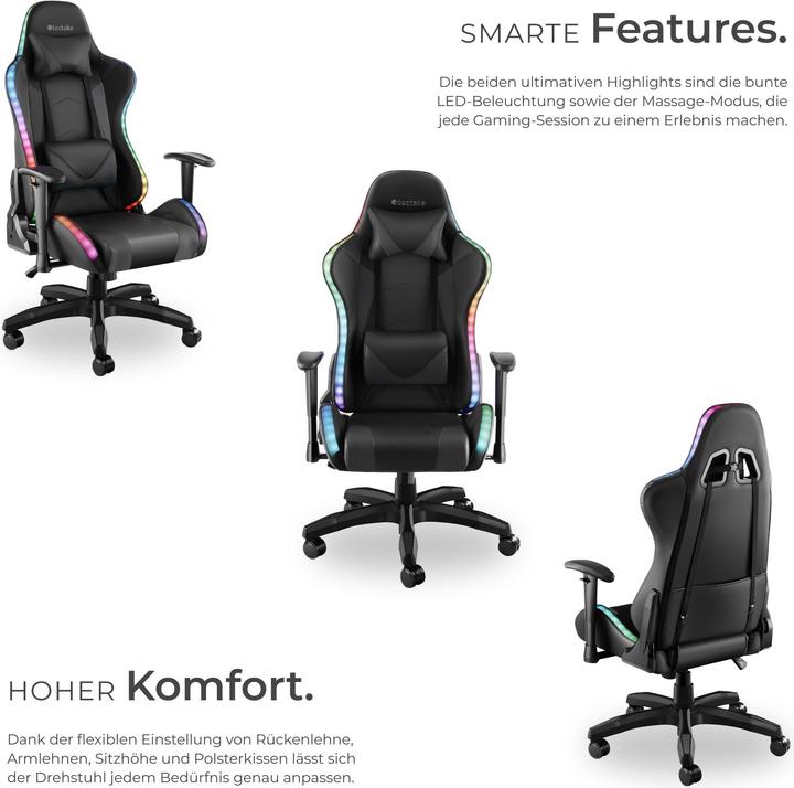 Image du produit tectake Chaise de gaming TARTAROS avec fonction massage et LED