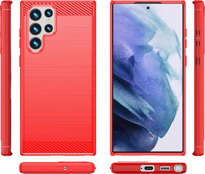Produktbild Cover-Discount Galaxy S22 Ultra - Metall Carbon Look Hülle rot (Samsung Galaxy S22 Ultra)