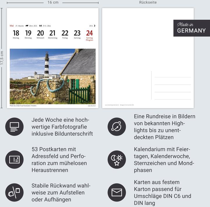 Immagine prodotto Harenberg Bretagne & Normandie Sehnsuchtskalender 2026 - Wochenkalender mit 53 Postkarten (Tedesco)