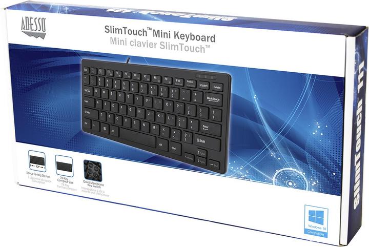 Produktbild Adesso Slim Touch Mini Keyboard USB QWERTY layout (Eng. Int., Kabelgebunden)