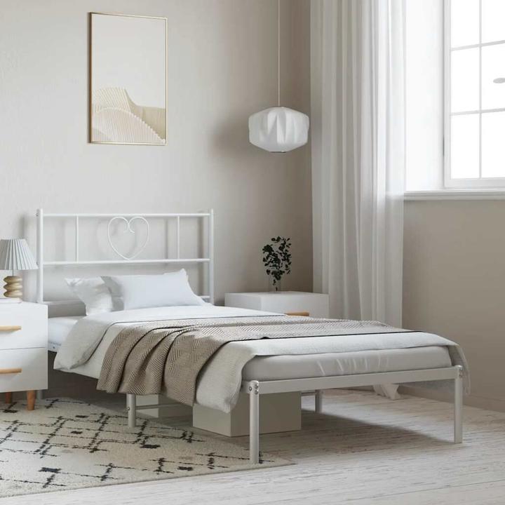 Produktbild VidaXL Bettgestell mit Kopfteil Metallbett Bett Einzelbett Weiss 100x200cm (100 x 200 cm)
