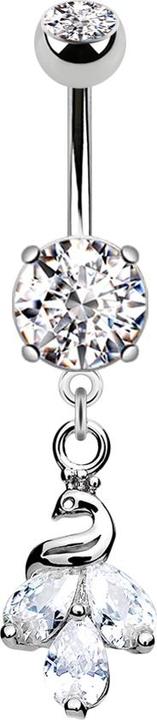 Immagine prodotto Star Piercing Banana in argento con due sfere di cristallo, ciondolo in argento con pavone (Ottone, Acciaio chirurgico 316L)