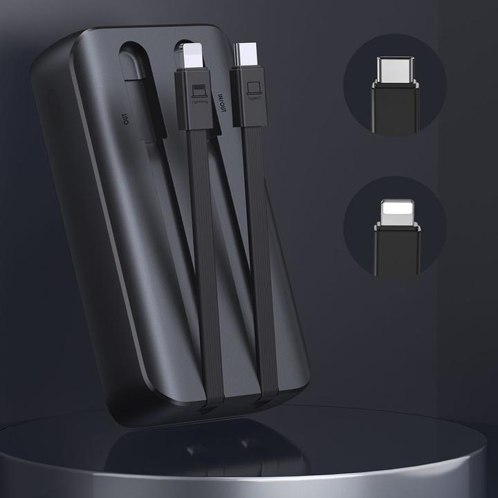 Produktbild Joyroom 30W 20000mAh mini Power Bank with built-in Cables, USB-A & USB-C - Black (10000 mAh, 30 W, 37 Wh)