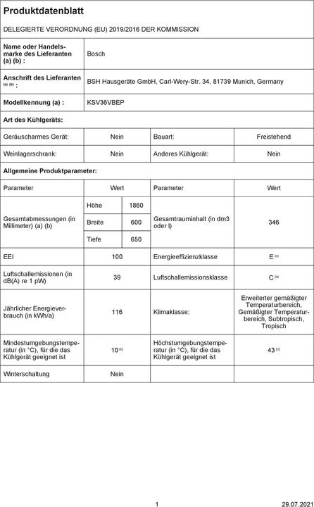 Immagine prodotto Bosch Hausgeräte KSV36VBEP (346 l)