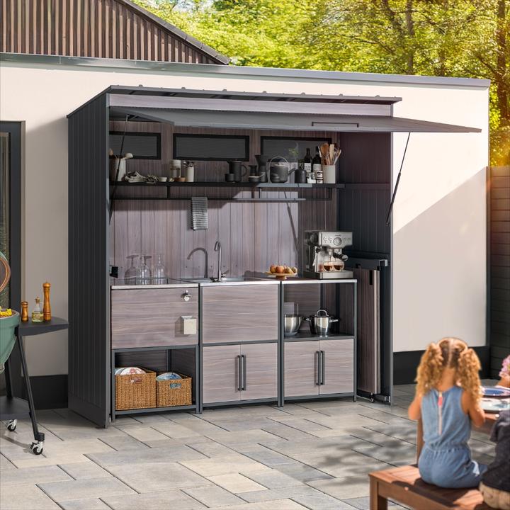 Image du produit Ventaris Outdoor-Küche Gartenhaus 220 cm x 94 cm x 226 cm mit Einrichtung Anthrazit