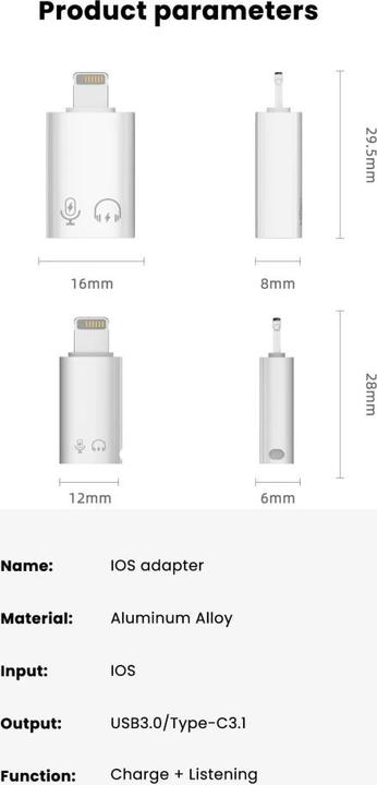 Produktbild PowerGuard Lightning USB-C Headphone Adapter Charge & Data OTG (Lightning, USB Typ C)