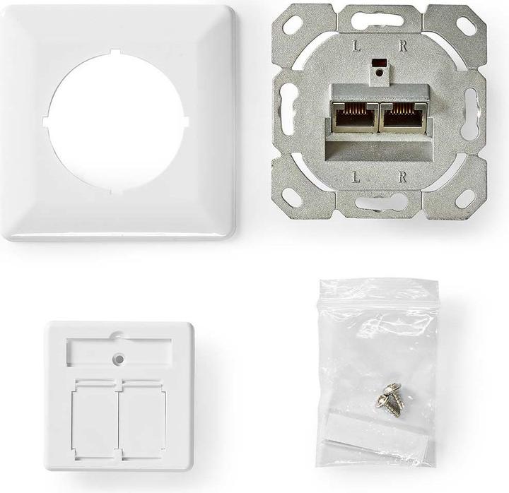 Actual product image Nedis Network wall outlet | Flush-mounted | 2-Port port(s) | CAT6 | Straight | Socket | Gold-plated | PVC (UTP, CAT6, 0.08 m)