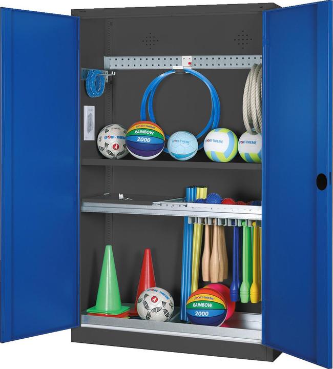 Produktbild C+P Modul-Sportgeräteschrank mit Komplettausstattung (HxBxT: 195x120x50 cm, mit Vollblech-Flügeltüren)