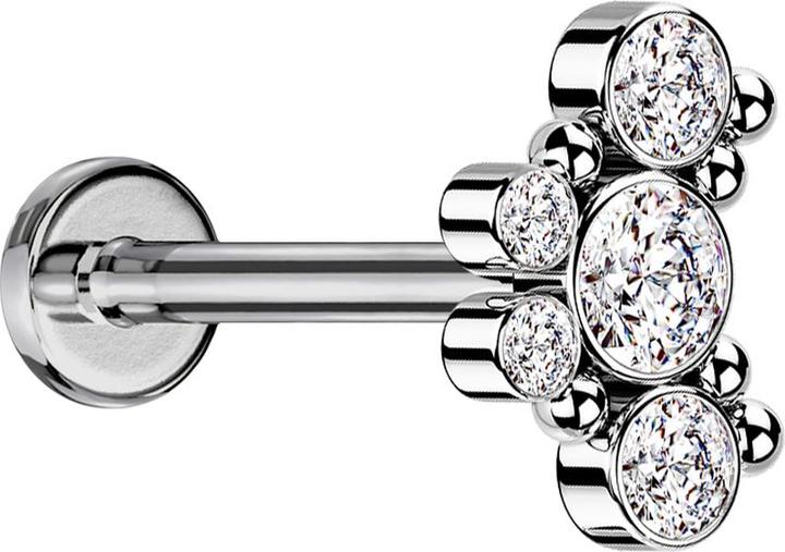 Produktbild Star Piercing Micro Labret Innengewinde silber sechs Kugeln fünf Kristalle silber (ohne Messing, Chirurgenstahl 316L)