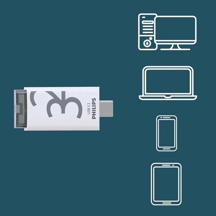 Actual product image Philips USB 3.2 32GB Click Series Gen 1 USB-C (32 GB, USB 3.2)