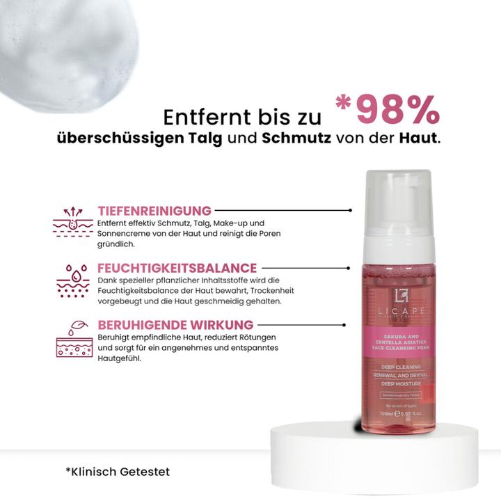 Image du produit Licape Schaumreiniger 150 ml – Mit Sakura & Centella Asiatica für strahlende Haut (Mousse, 150 ml)