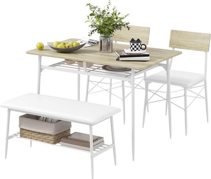 Actual product image Swisshandel24 Essgruppe 4er-Set, Esstisch mit Bank und 2 Stühlen, Küchentisch-Set mit Ablage (110 x 70 x 75 cm)