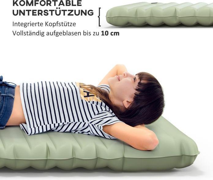 Actual product image Swisshandel24 Air mattress, camping mat, water-repellent, tear-resistant, with foot pump, nylon, 200Lx60Wx10Hcm,