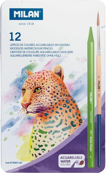 Actual product image Woodfree Watercolour Pencils 12 Colours + Brushes (12 colours, 12 x)