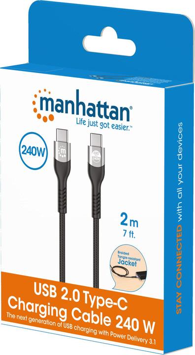 Produktbild Manhattan USB 2.0 Typ C EPR Ladekabel 240 W / PD 3.1 (2 m, USB 2.0)
