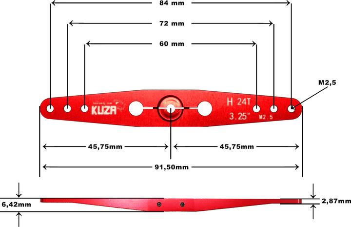 Immagine prodotto Kuza braccio del servo a 2 bracci hitec 24t 84/72/60mm 3,25" m2,5 alluminio heavy duty v2