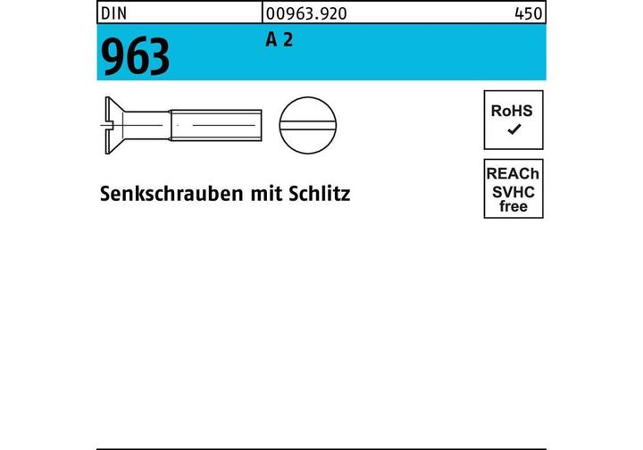Produktbild Senkschraube ISO 2009 m.Schlitz M 6 x 40 A 2 (100 Schrauben pro Stück)