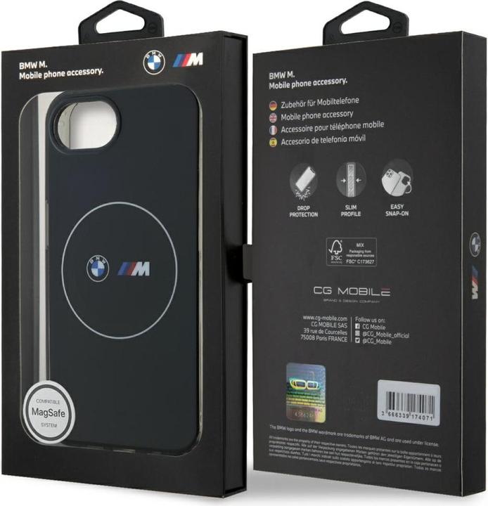 Actual product image BMW Case IML Metal White Circle MagSafe for iPhone 16e black (Apple iPhone 16e)