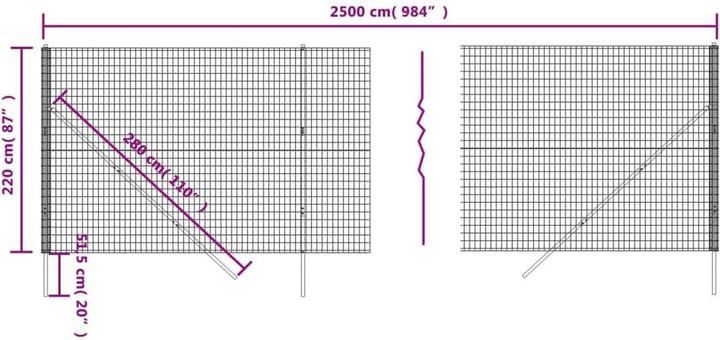 Produktbild VidaXL Maschendrahtzaun Anthrazit 2,2x25 m Verzinkter Stahl