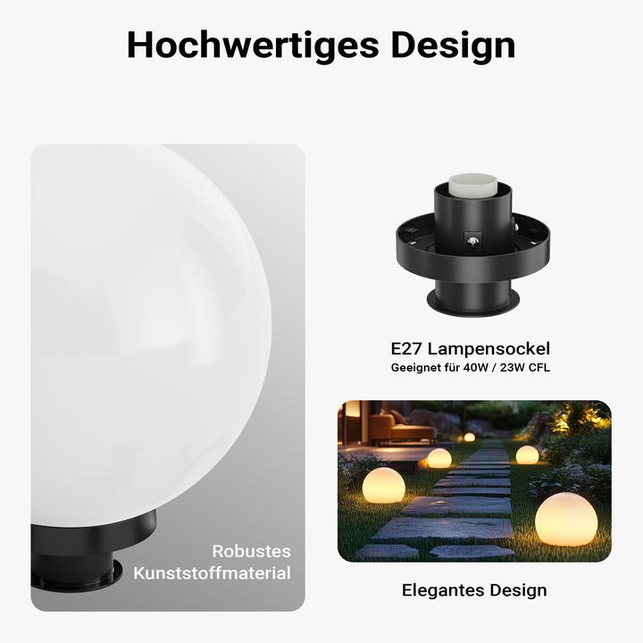 Produktbild Wiltec Kugelleuchte Ø30cm mit Erdspiess Gartenleuchte Kugellampe Aussenleuchte (E27, IP44)