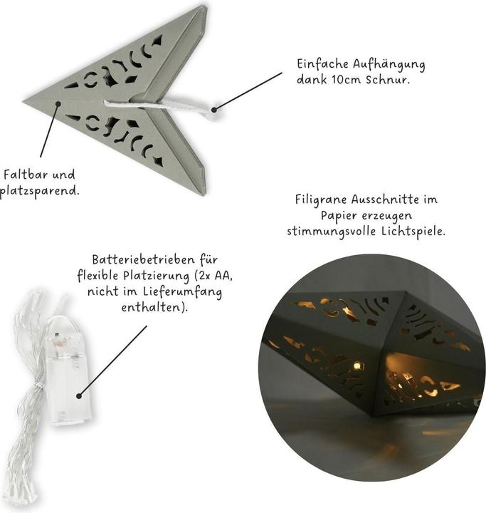 Produktbild Hermex LED Weihnachtsstern Leuchtstern Hanging Star Laterne Beleuchtung Faltstern
