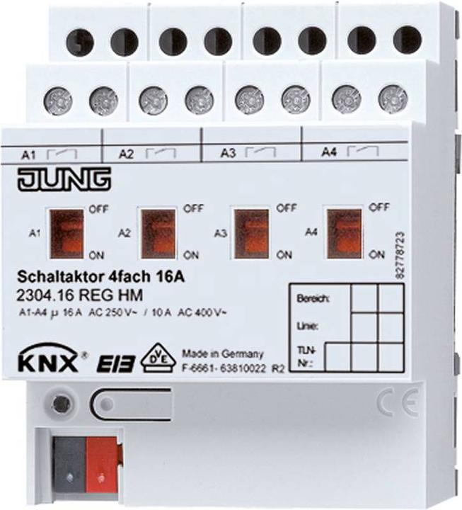 JUNG Actionneur de commutation KNX REG 4TE 4sorties 16A 3680W 2304.16REGHM (Actionneur de commutation)