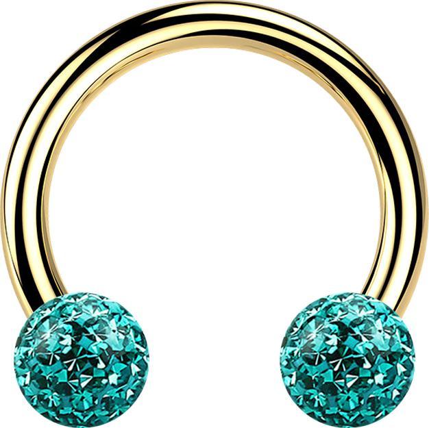 Produktbild Star Piercing Micro Circular Barbell vergoldet mit zwei Kristall Kugeln türkis Epoxy Schutzschicht (ohne Messing, Titan G23)