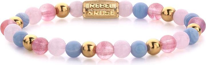 Rebel & Rose Armband Pink Summer Vibes II RR-60055-G-S Damen (16.50 cm, Rosenquarz, Edelstahl, Achat, Kirchquarz)